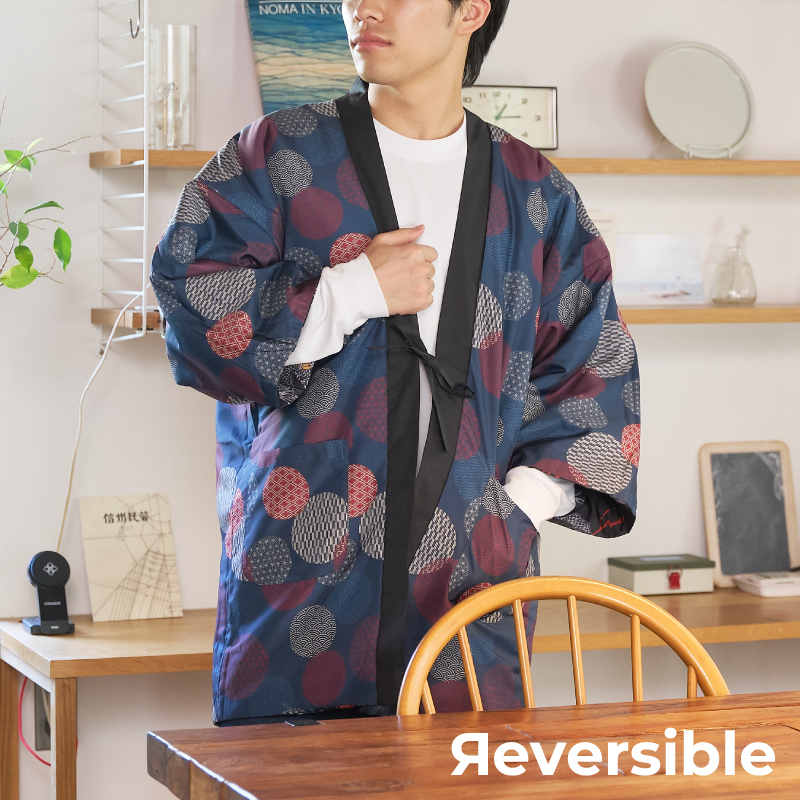 メンズ綿入れ袢天 リバーシブル 龍 ブラック