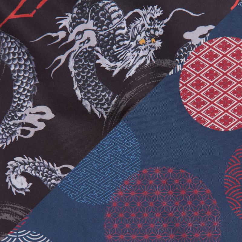 メンズ綿入れ袢天 リバーシブル 龍 ブラック