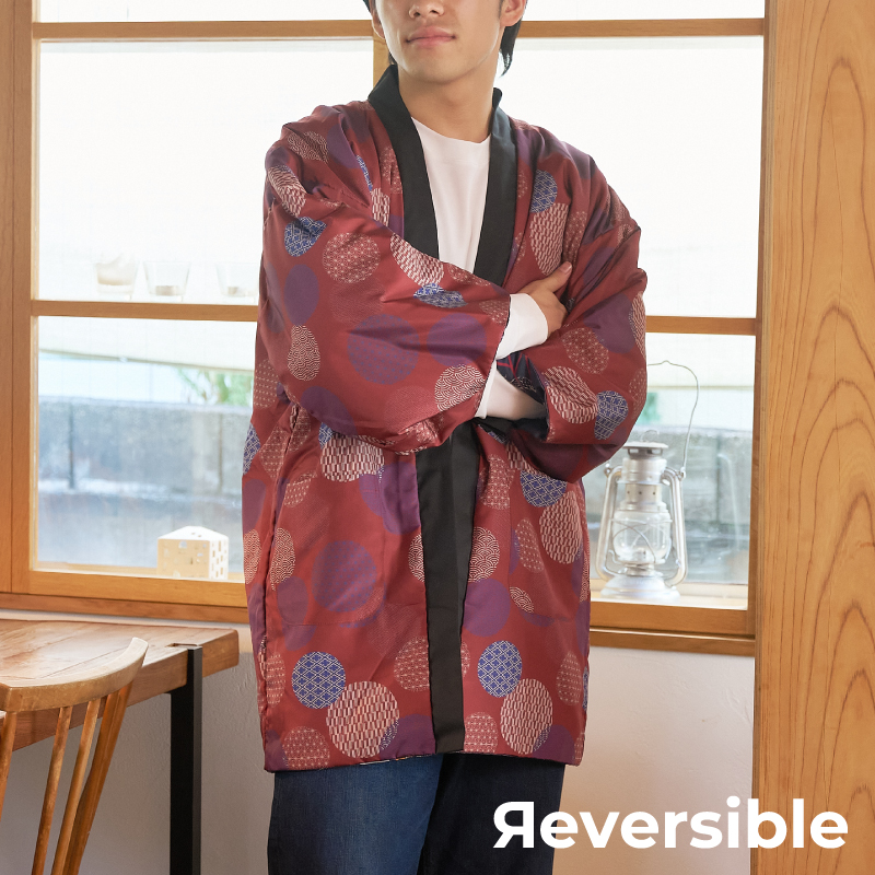 メンズ綿入れ袢天 リバーシブル 龍 ネイビー