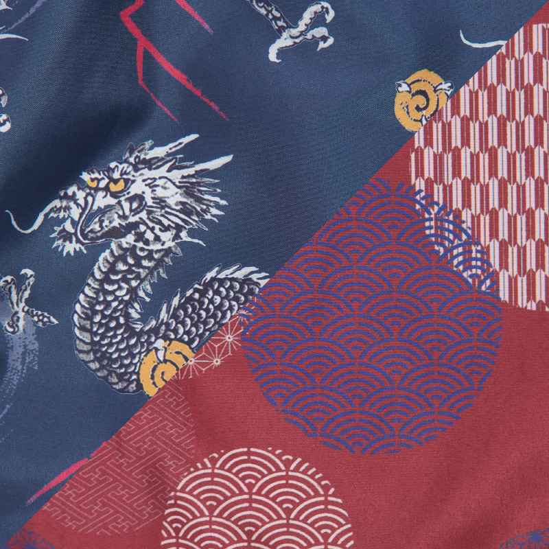 メンズ綿入れ袢天 リバーシブル 龍 ネイビー