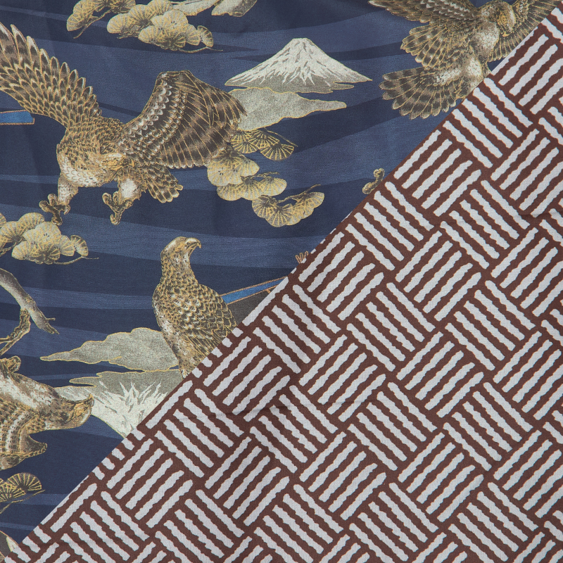 メンズ綿入れ袢天 リバーシブル 鷹 ネイビー