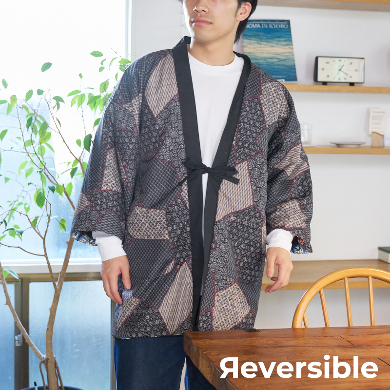 メンズ綿入れ袢天 リバーシブル だるま ブラック