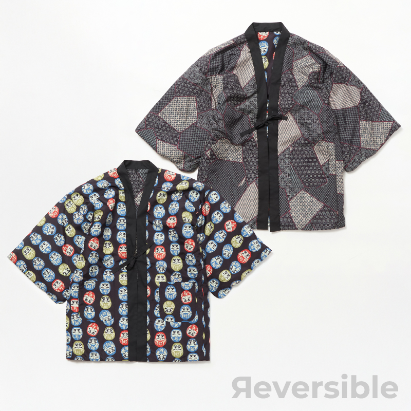 メンズ綿入れ袢天 リバーシブル だるま ブラック