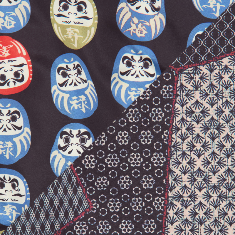 メンズ綿入れ袢天 リバーシブル だるま ブラック