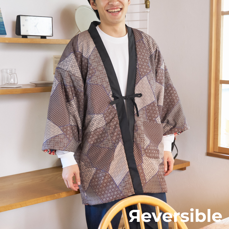 メンズ綿入れ袢天 リバーシブル だるま ネイビー