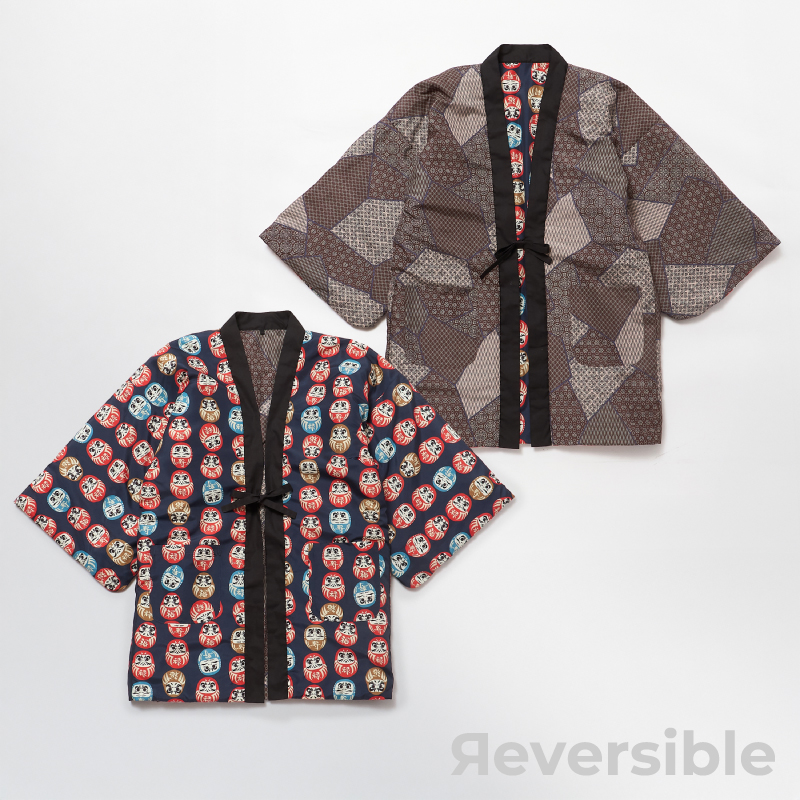 メンズ綿入れ袢天 リバーシブル だるま ネイビー