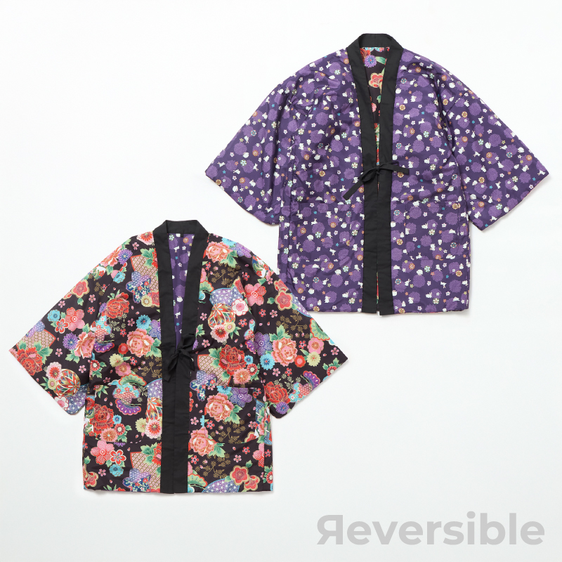 レディース綿入れ袢天 リバーシブル 手毬 ブラック