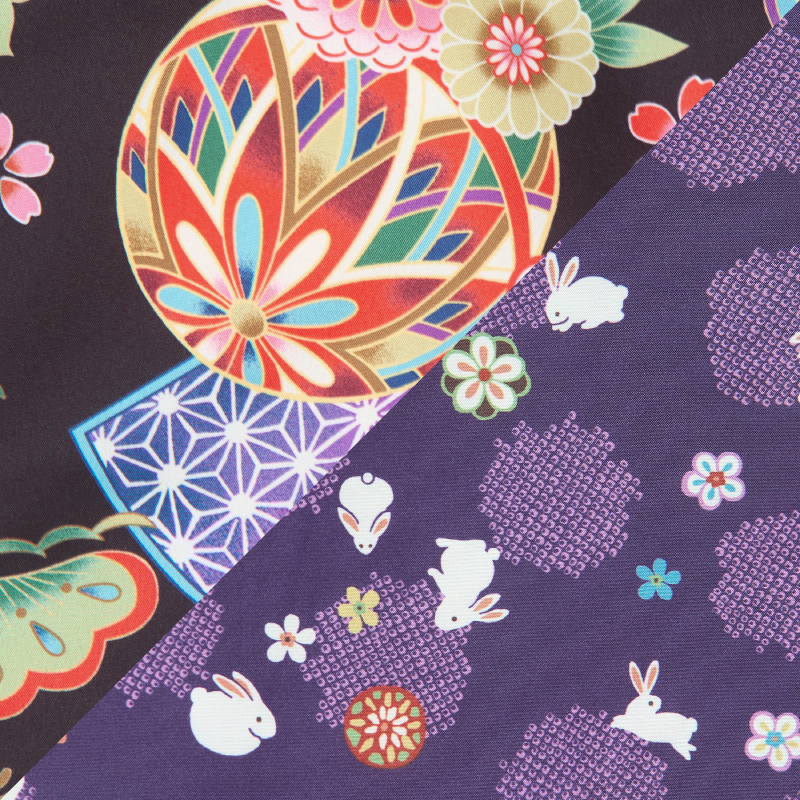 レディース綿入れ袢天 リバーシブル 手毬 ブラック