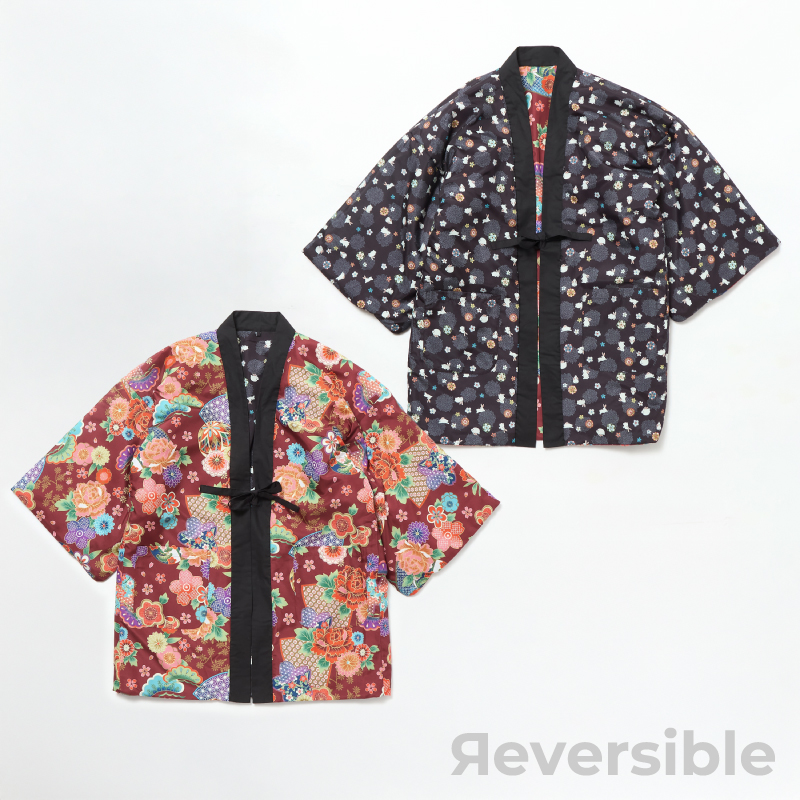 レディース綿入れ袢天 リバーシブル 手毬 エンジ