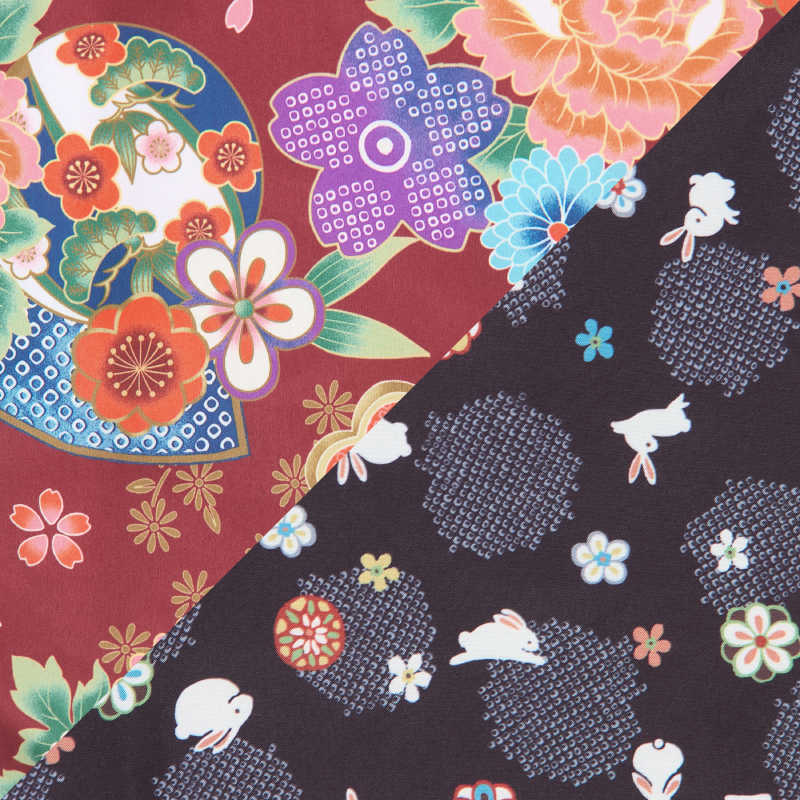 レディース綿入れ袢天 リバーシブル 手毬 エンジ