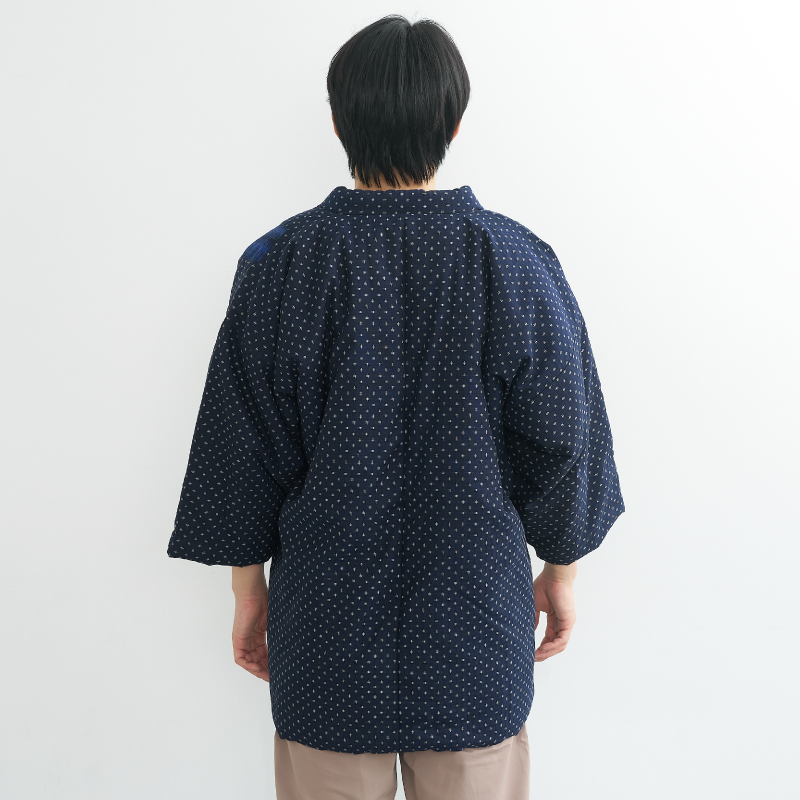 久留米手作り袢天 パッチワーク裏柄 #993-1 井桁 紺