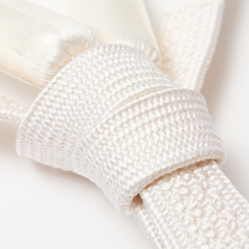 紳士 正絹羽織紐 白 平組 綾織り