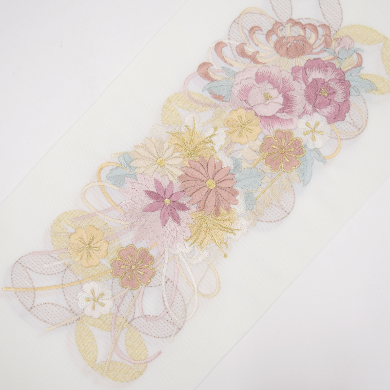 【在庫限り】シルエリー ポリ刺繍半衿 七宝に菊 ピンク