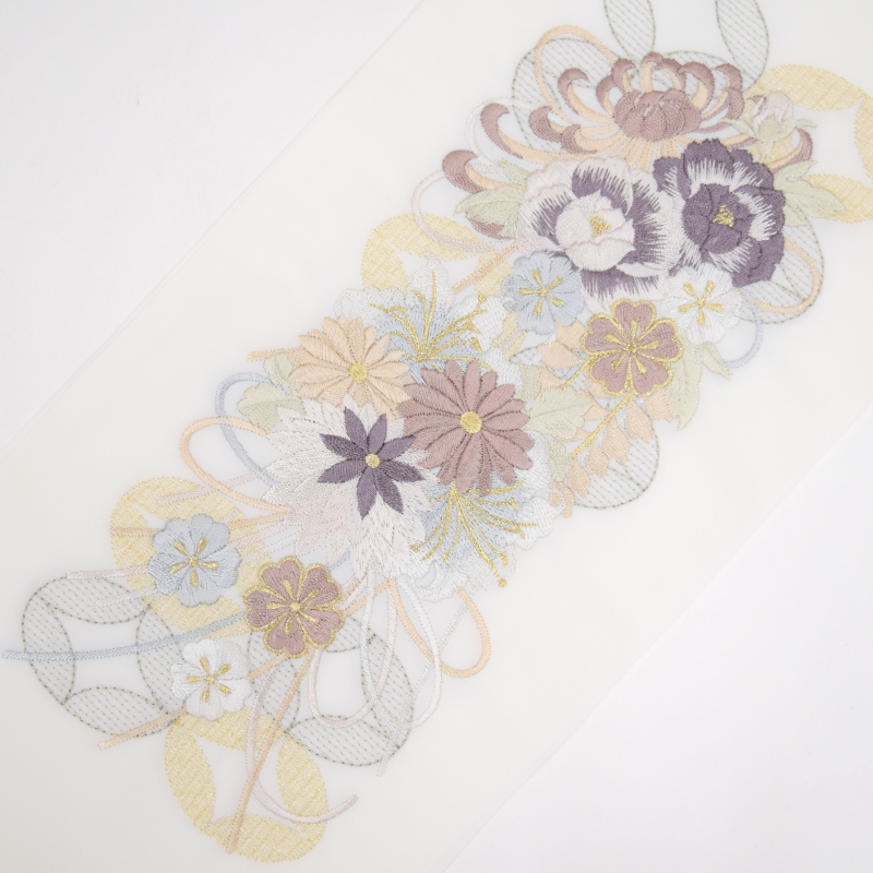 【在庫限り】シルエリー ポリ刺繍半衿 七宝に菊 フジ