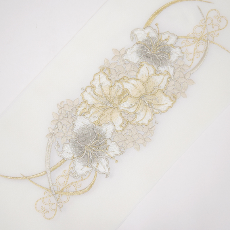 【在庫限り】シルエリー ポリ刺繍半衿 百合 ゴールド