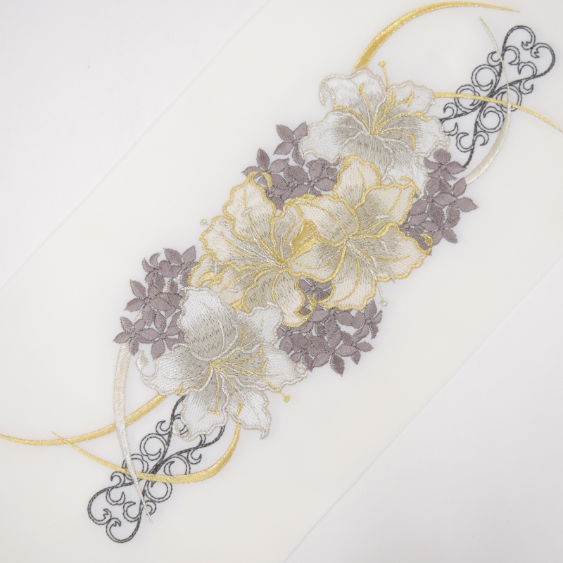 【在庫限り】シルエリー ポリ刺繍半衿 百合 グレー