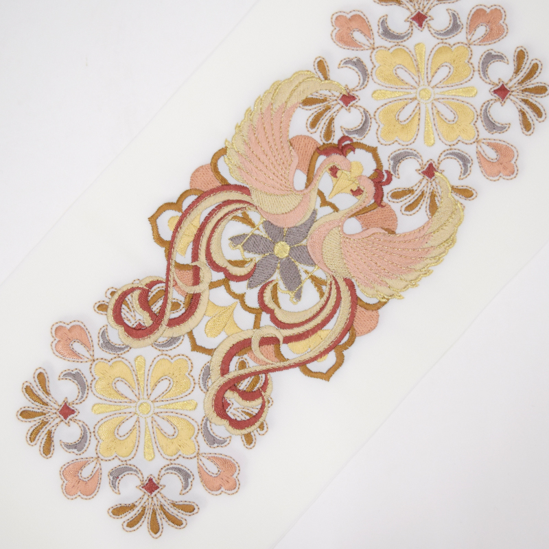 【在庫限り】シルエリー ポリ刺繍半衿 鳳凰 オレンジ