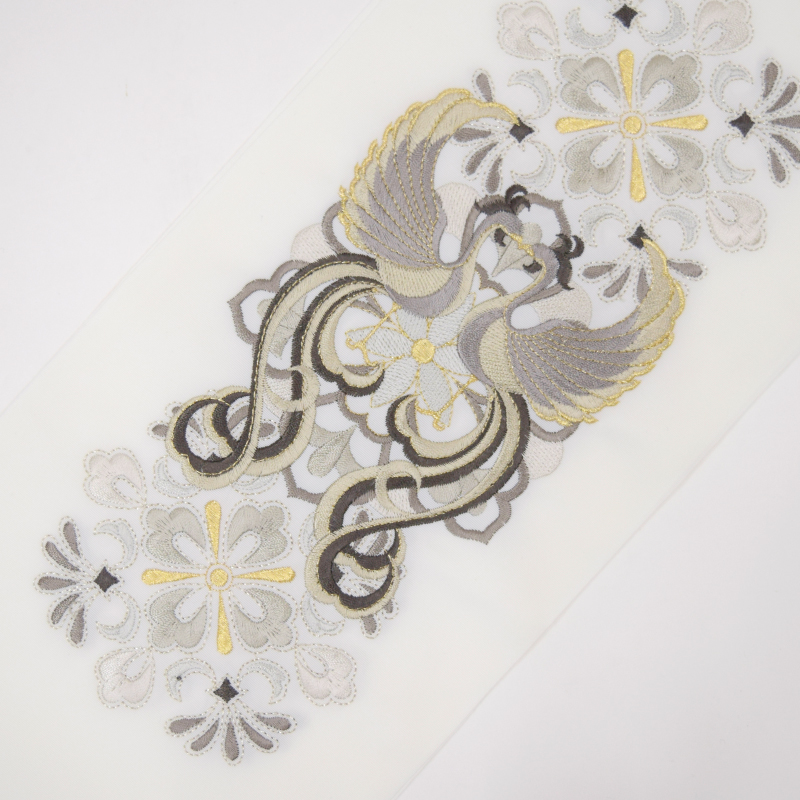 【在庫限り】シルエリー ポリ刺繍半衿 鳳凰 グレー