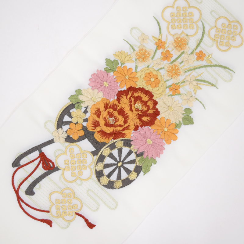 【在庫限り】シルエリー ポリ刺繍半衿 花車 オレンジ