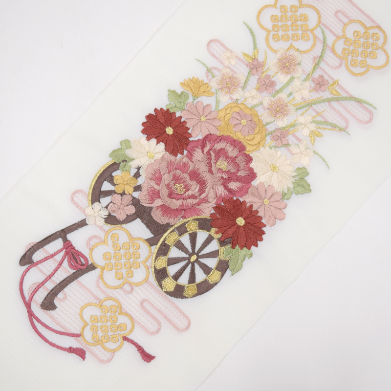 【在庫限り】シルエリー ポリ刺繍半衿 花車 ピンク