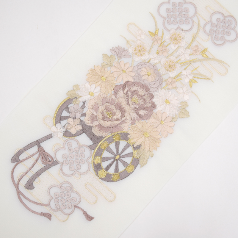 【在庫限り】シルエリー ポリ刺繍半衿 花車 グレー