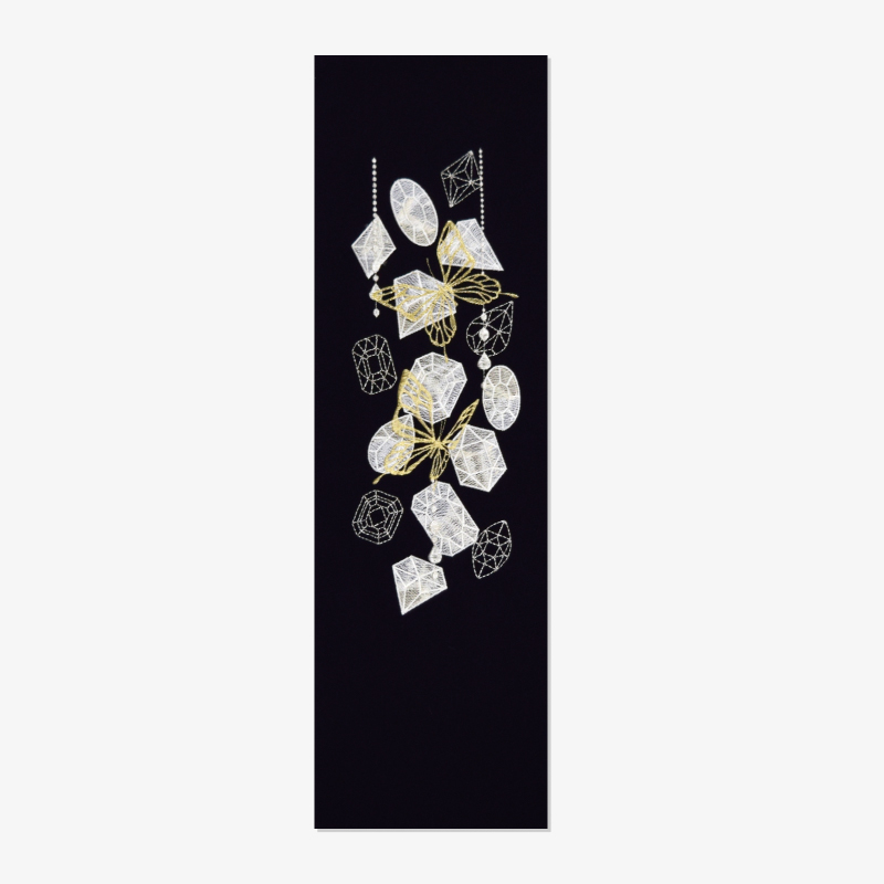 【在庫限り】シルエリー ポリ刺繍半衿 蝶 黒/色