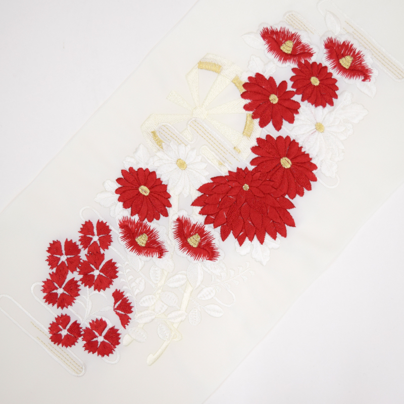 【在庫限り】シルエリー ポリ刺繍半衿 菊 白/色