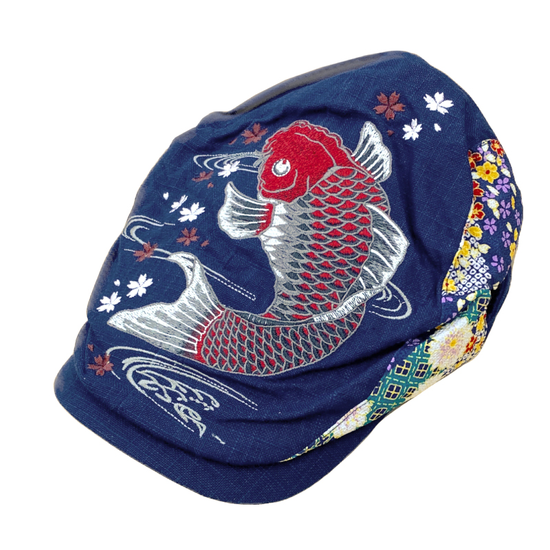 刺繍ハンチング 紅鯉/紺