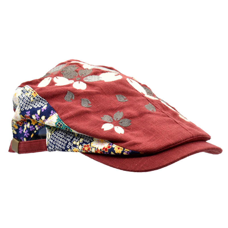 刺繍ハンチング 桜エンジ