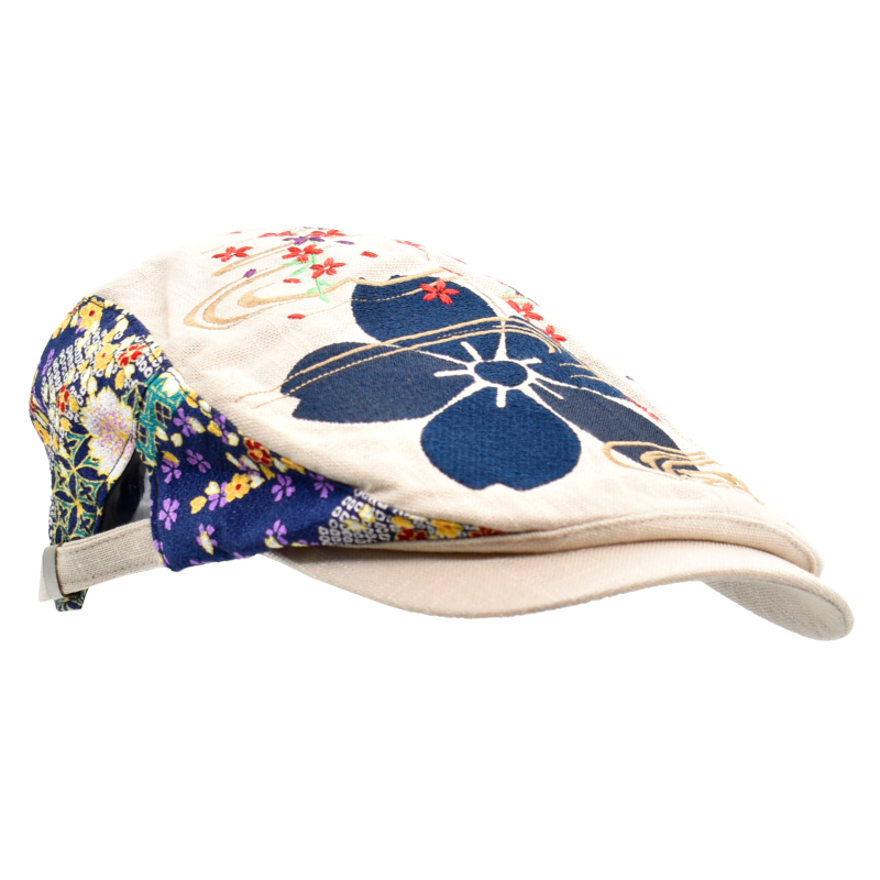 刺繍ハンチング 流水桜/オフ