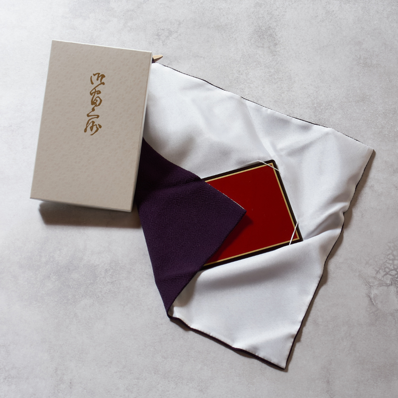 有職 正絹ちりめん台付ふくさ 紫 [化粧箱入り]