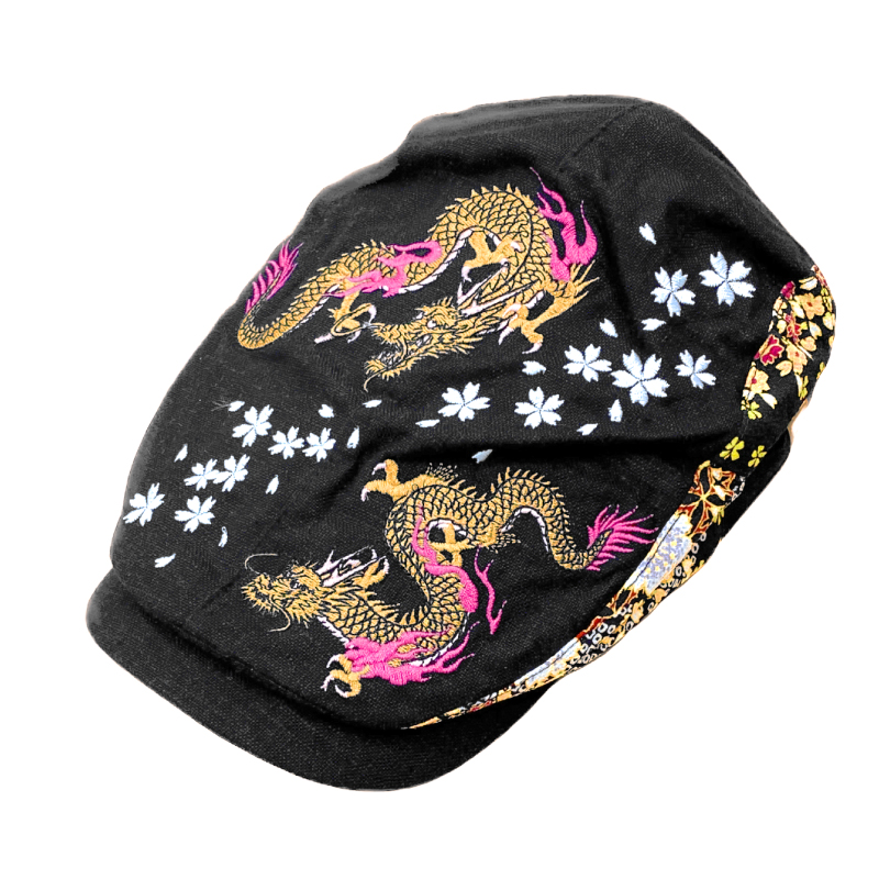 刺繍ハンチング 双龍/黒