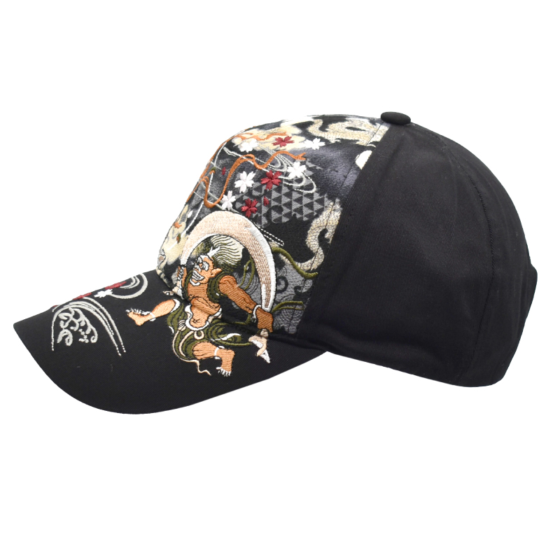 刺繍キャップ 風神雷神/黒