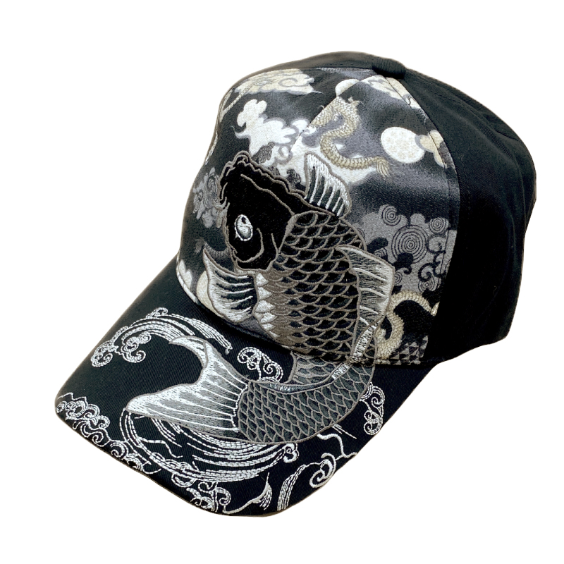 刺繍キャップ 鯉/黒