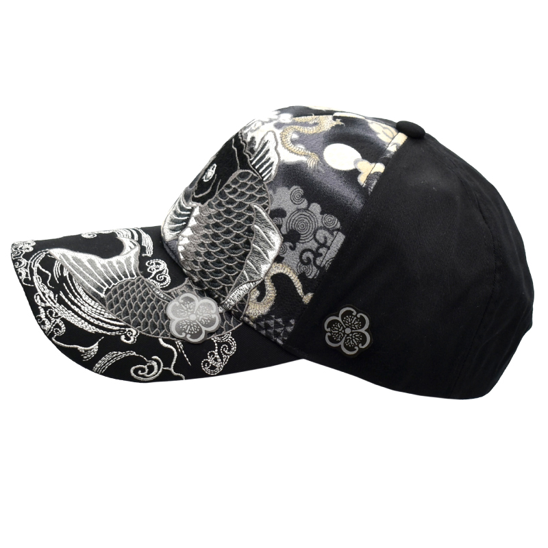 刺繍キャップ 鯉/黒
