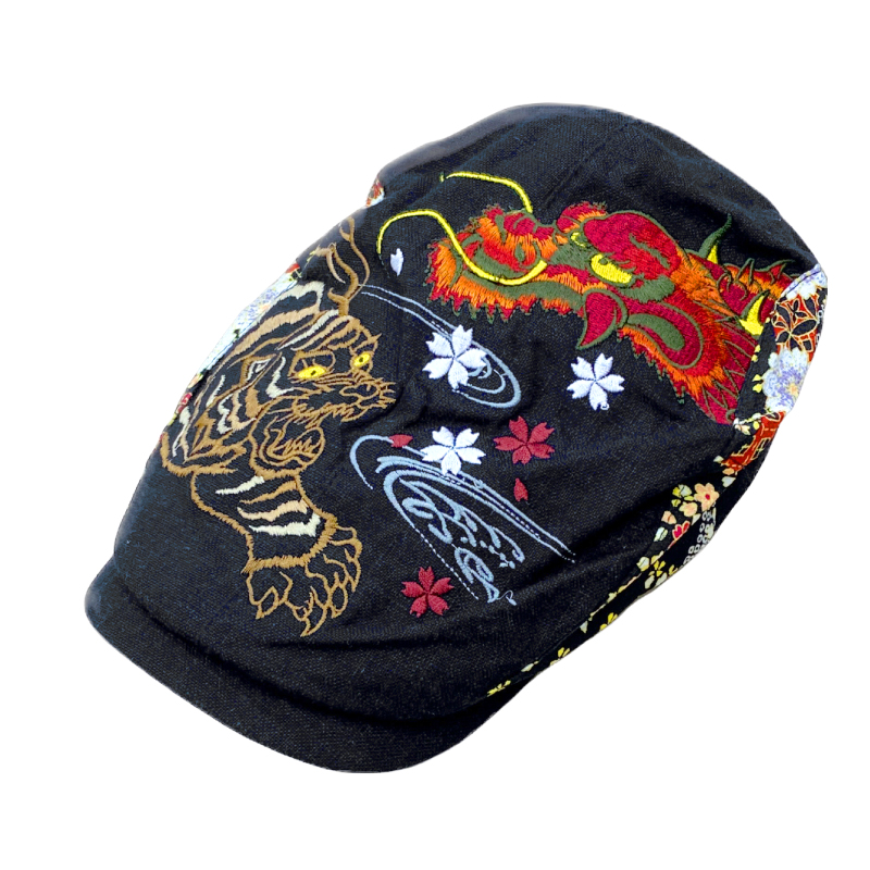 刺繍ハンチング 龍虎A/黒