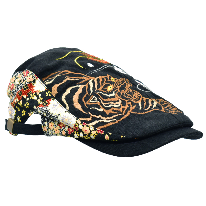 刺繍ハンチング 龍虎A/黒