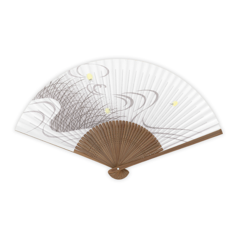 高級絵付扇子 <香り付> 紳士用 No.504 唐木中彫 パール地 蛍