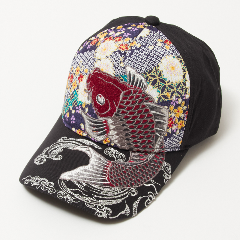 刺繍キャップ 紅鯉/黒