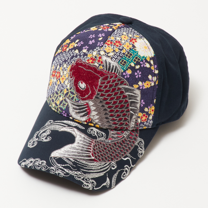 刺繍キャップ 紅鯉/紺