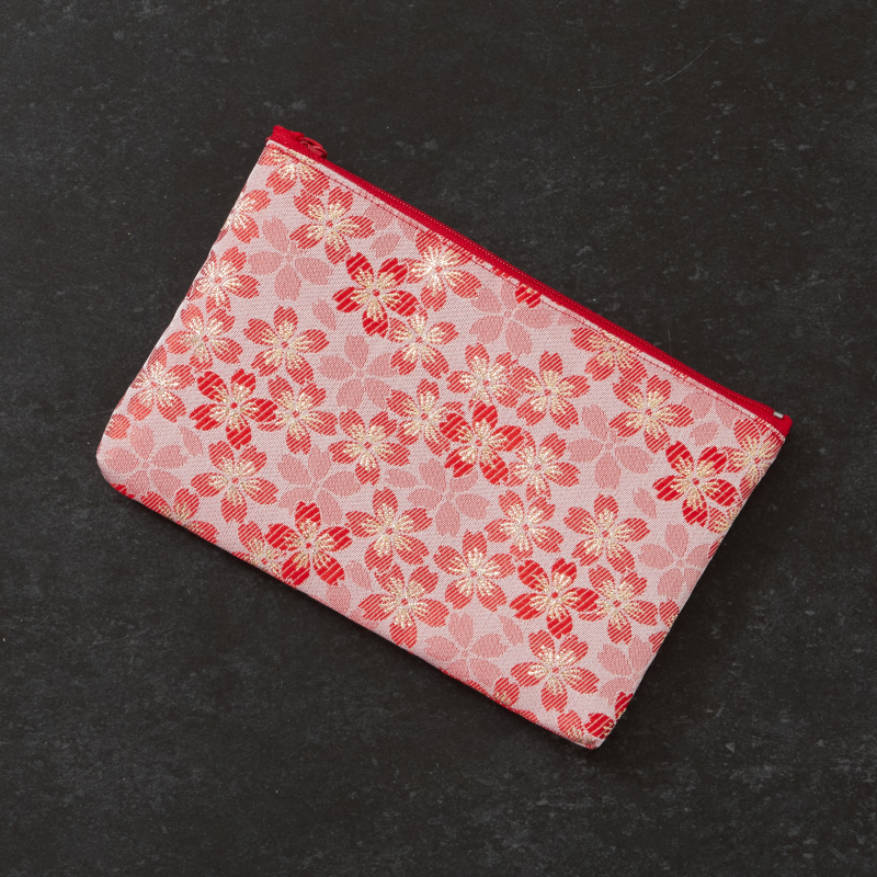 金襴桜 角平ポーチ 赤【特価品】