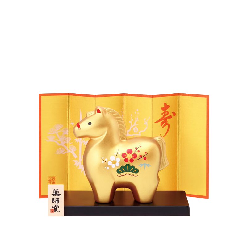 薬師窯 No.32 彩耀招福午（金福・松竹梅）
