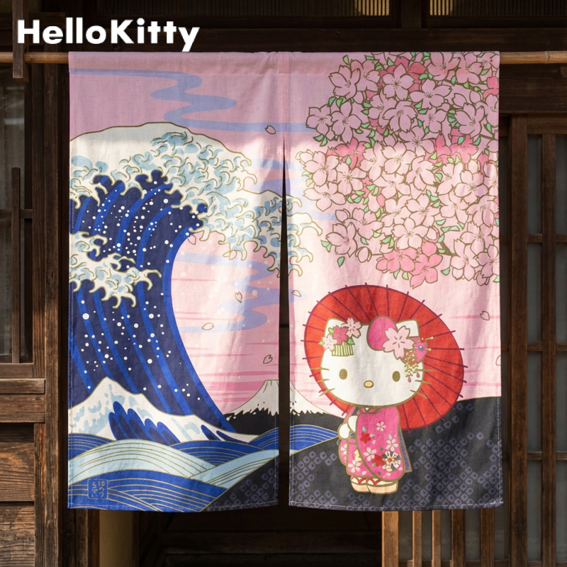 ハローキティ のれん 90cm丈 日本風景 春