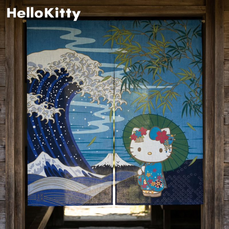 ハローキティ のれん 90cm丈 日本風景 夏