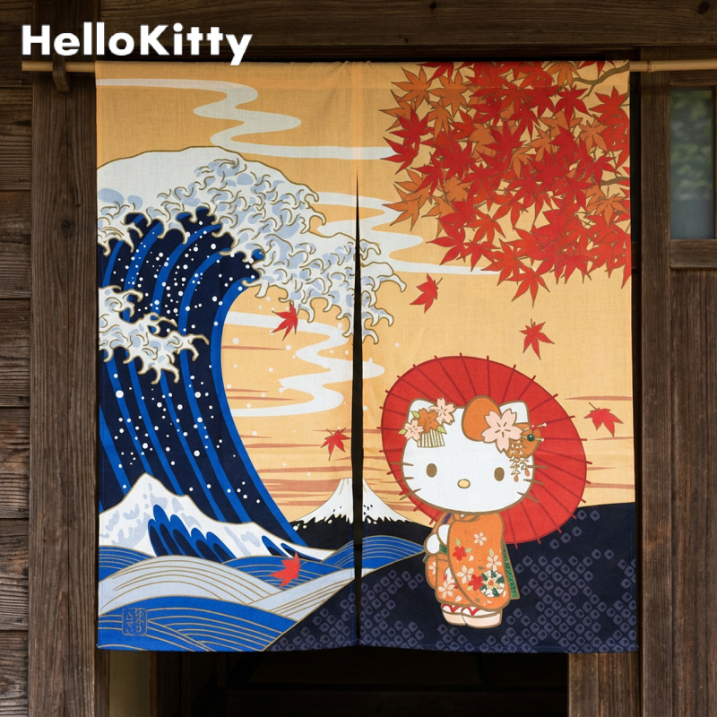 ハローキティ のれん 90cm丈 日本風景 秋