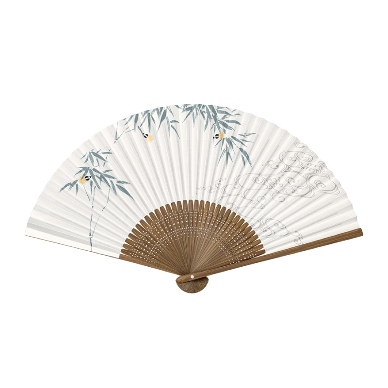 高級絵付扇子 <香り付> 紳士用 No.26-504 唐木中彫 パール地 蛍