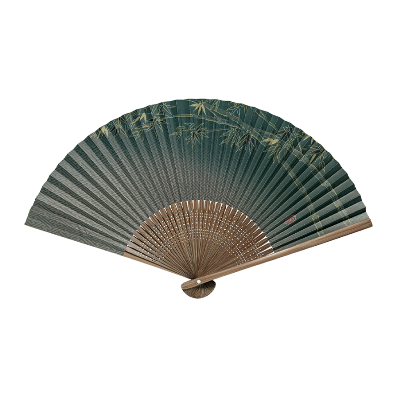 紙扇子 <香り付> 紳士用 No.26-5713 唐木中彫 緑竹