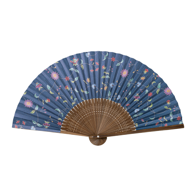 紙扇子 <香り付> 更紗模様 No.26-5739 唐木中彫 更紗 紺地唐草