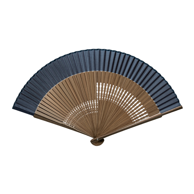 細工彫絹扇子 No.26-5840 親ラメ塗 唐木 大短地（紺）