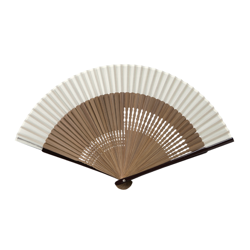 細工彫絹扇子 No.26-5843 親ラメ塗 唐木 大短地（ベージュ）